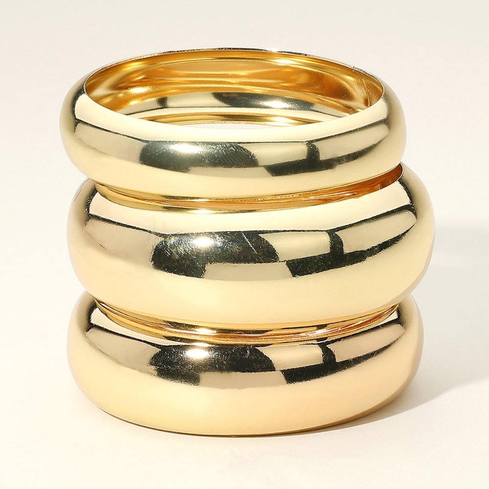 Gold 3 Piece Stack Metal Bangle Bracelets Set Layered